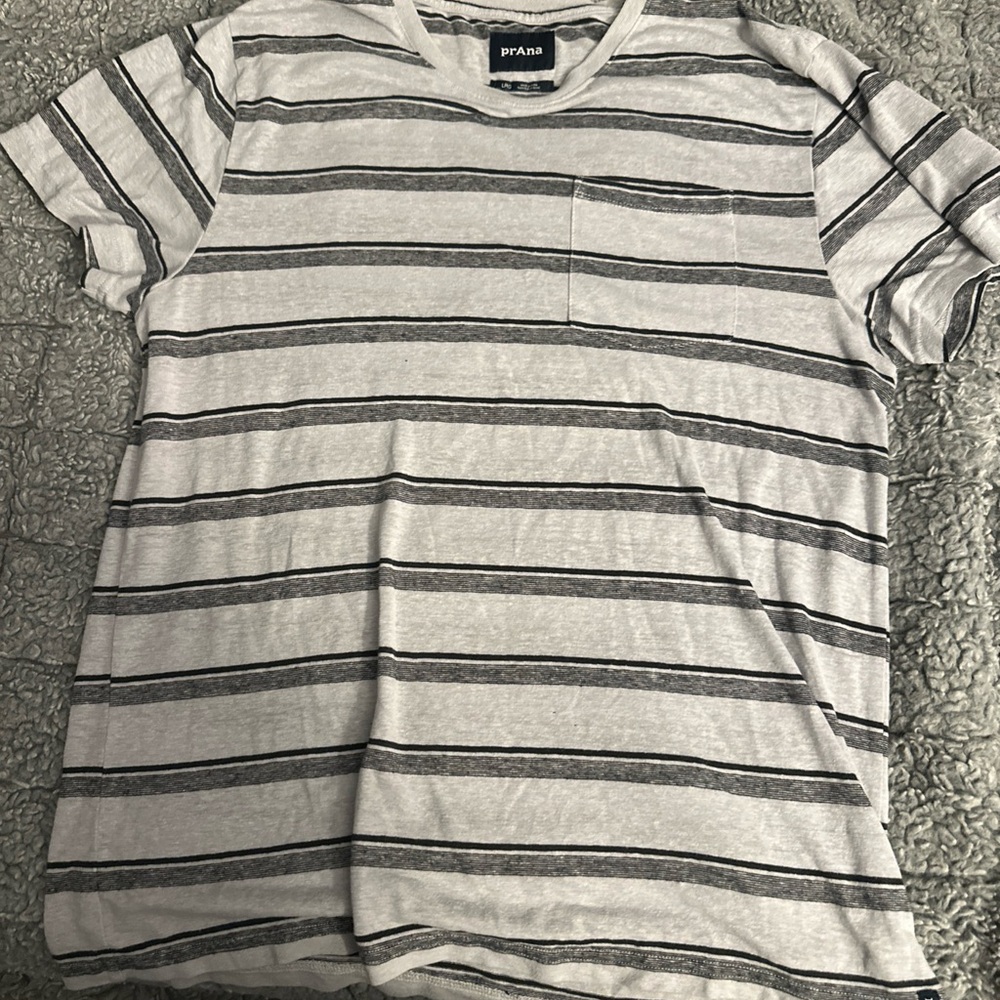 Prana Black and Gray Striped Tee